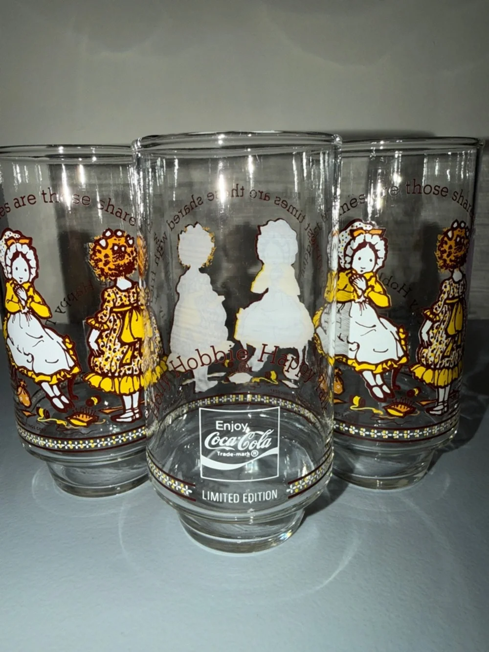 Vintage Limited Edition Holly Hobbie Coca Cola Tall Glasses-Set of 3 - Picture 2 of 6